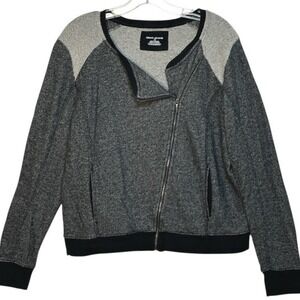 DKNY Jeans Jacket Womens Gray Black Asymmetrical Zip Moto Knit Fall Layering L